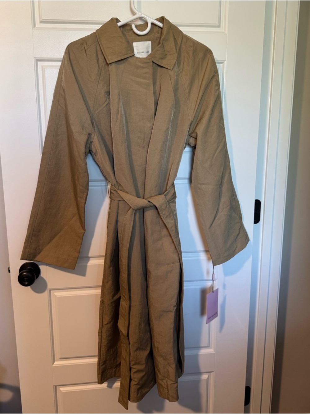 NWT Avec Les Filles Tan Spring Trench Coat Jacket with Floral Lining, Size M
